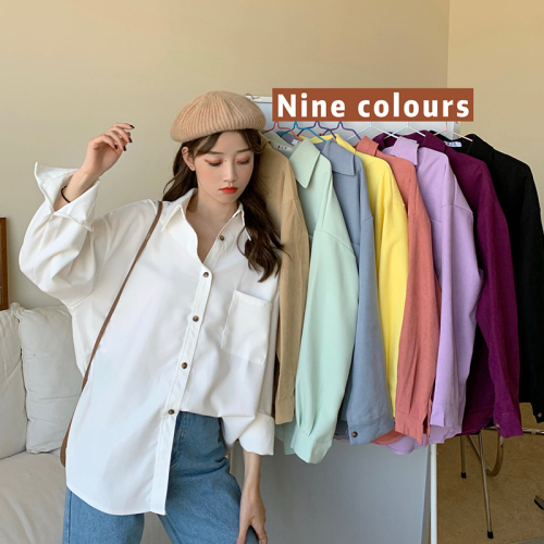 Real price multicolor optional Korean loose Pocket Shirt Button work clothes frosted shirt