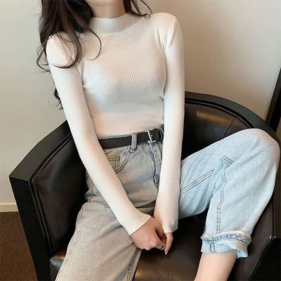 Core spun yarn half high neck sweater bottomed shirt women's top with 2022 foreign style versatile thin sweater