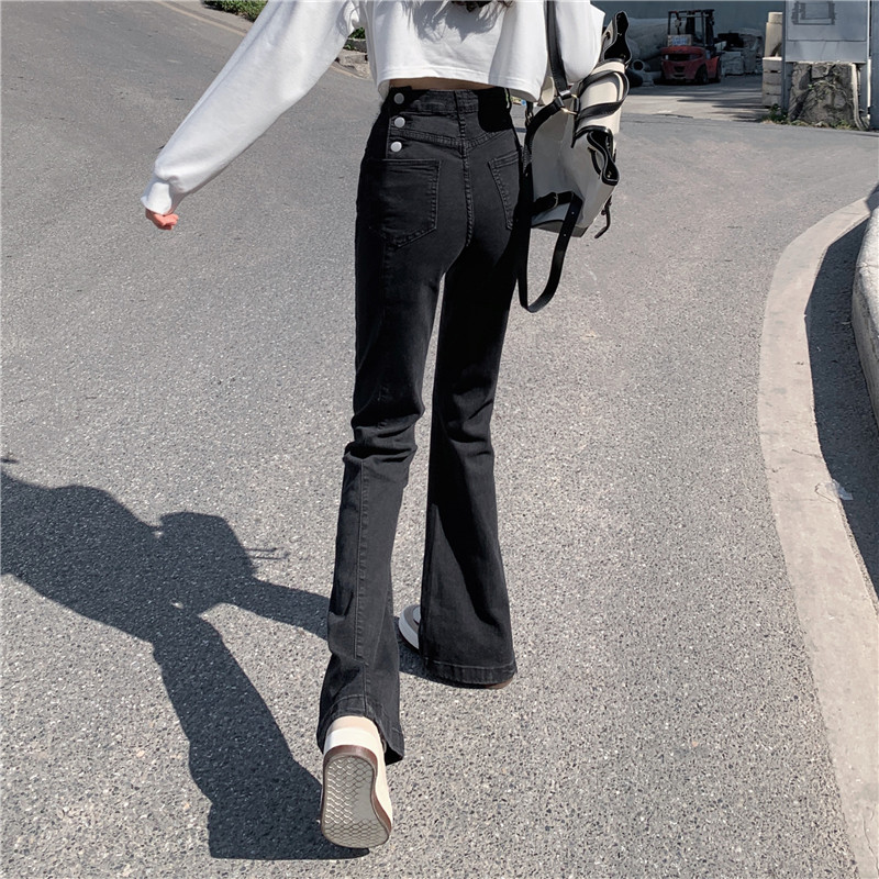 Real shooting real price spring new jeans women's design sense high waist thin slim fit high