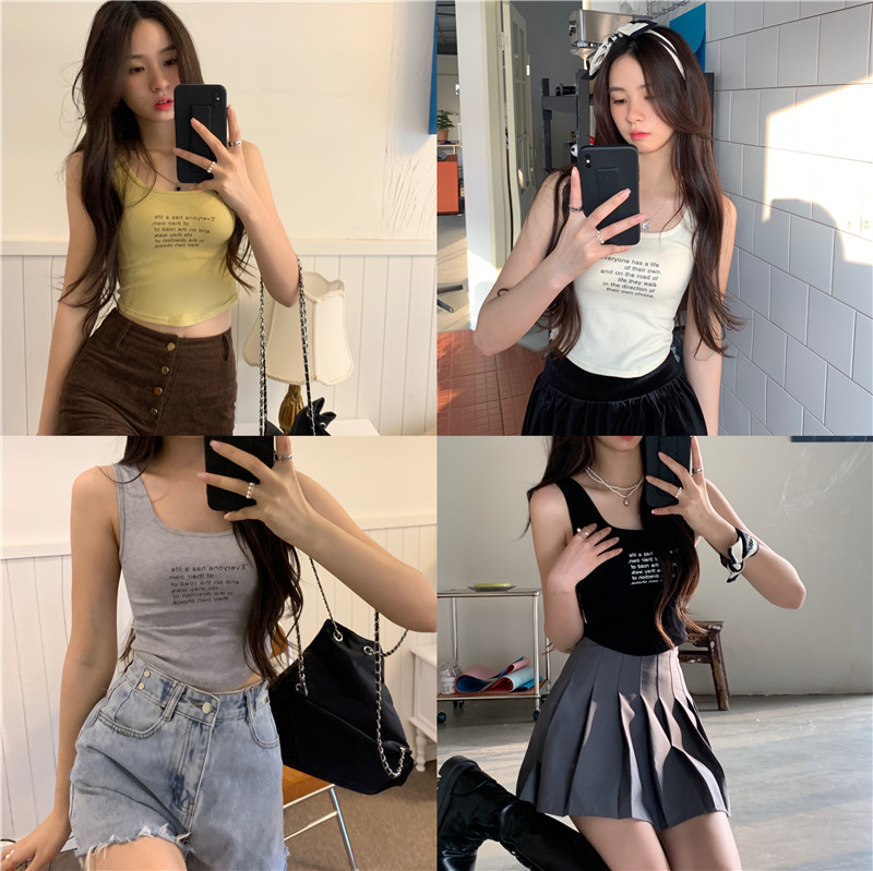 Real price spring new vest suspender female letter short Korean ins versatile top