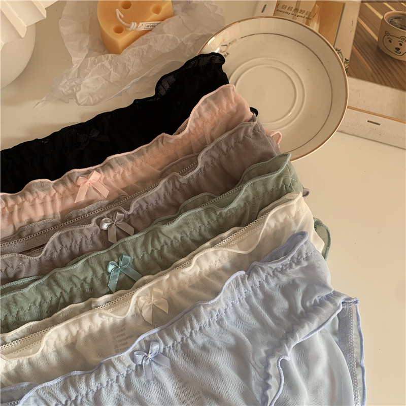 Real price Korean version of Hong Kong style ice perspective pure cotton crotch girl lace mesh medium waist briefs