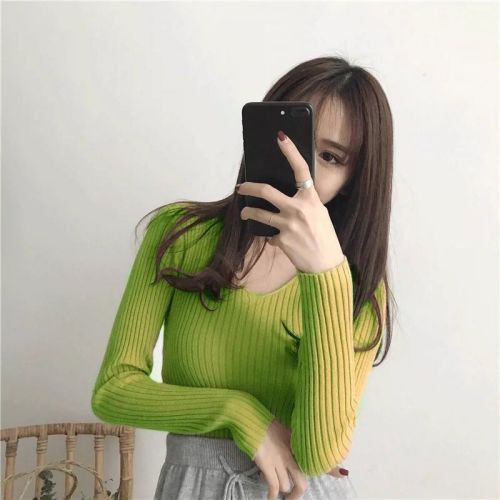2021 autumn and winter inside with tight top, early autumn outside with long sleeve knitted bottomed shirt, women's slim V-neck thin sweater