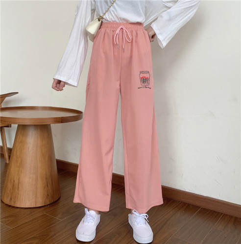 Live shooting  spring wide leg pants sports pants loose and versatile students show thin fashion hip hop casual pants