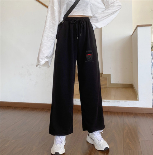 Live shooting  spring wide leg pants sports pants loose and versatile students show thin fashion hip hop casual pants