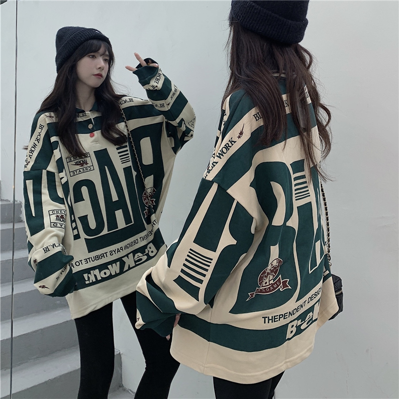 Actual shooting of 2022 spring new long sleeve top women's Korean American retro polo shirt Lapel sweater trendy thin style