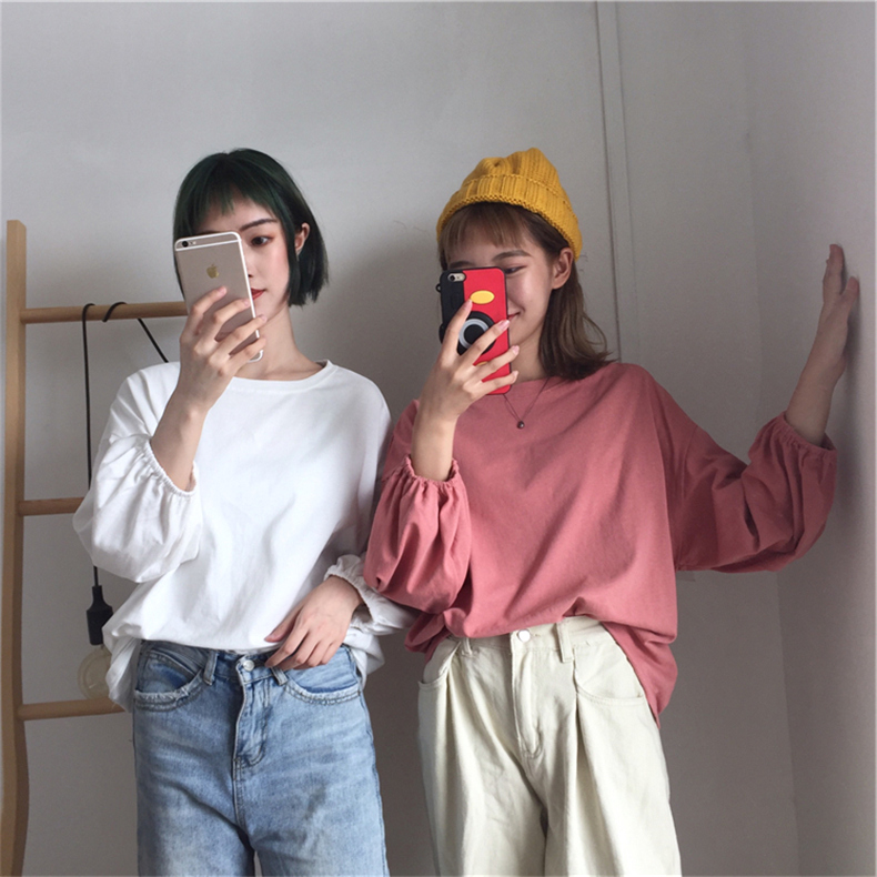 Official figure real price spring nine point sleeve long sleeve T-shirt women's loose solid color top
