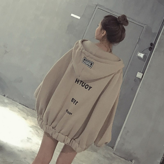 Hooded sweater women's autumn and winter new Korean version chaoharajuku BF style loose student plush ulzzang zipper cardigan