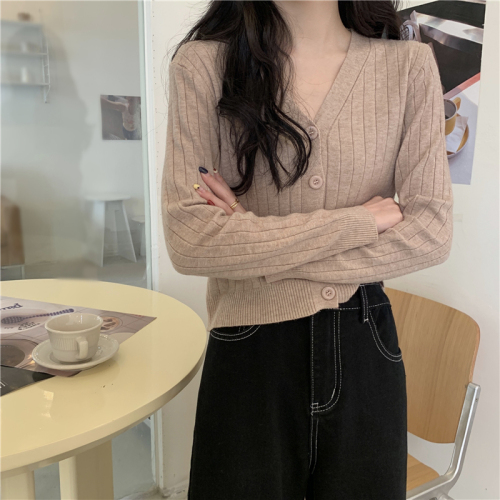 Real shooting and real price new V-neck slim long sleeve knitted cardigan coat