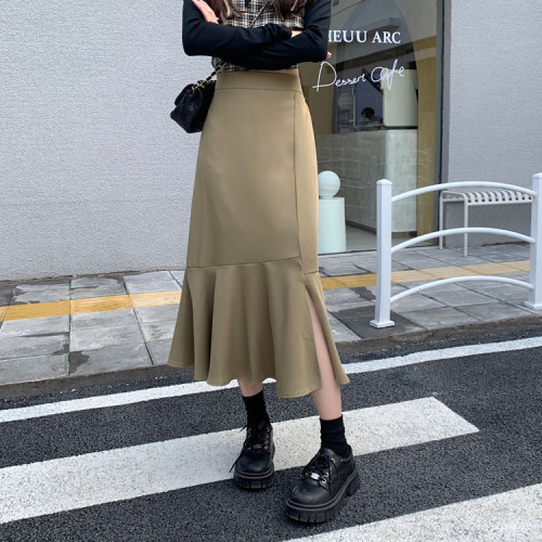 Real price ~ 2022 spring new Korean design sense personalized medium and long fishtail skirt wrap hip skirt female
