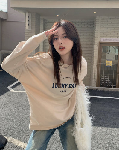 Real price simple round neck versatile printed letter long sleeve T-shirt Korean bottomed Shirt Top