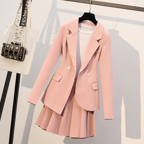 Actual shooting of 2022 spring new large women's dress fat mm thin cover meat age reduction suit coat heart machine short skirt suit