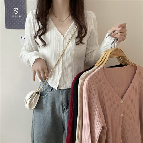 Real price real shooting early autumn new versatile loose collar soft waxy long sleeve knitted cardigan coat