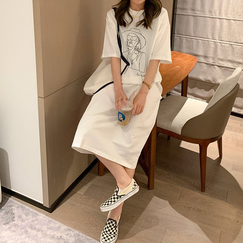 Real time loose long dress short sleeve women's T-Shirt Top