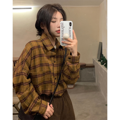 Real price Korean frosted thickened check shirt cardigan coat
