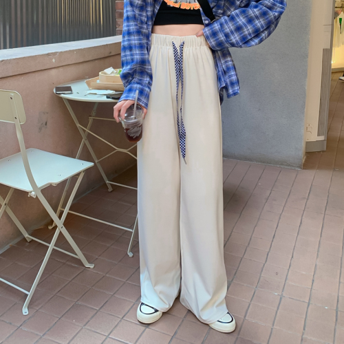 Real shooting and real price early spring new high waist slim drawstring casual wide leg pants
