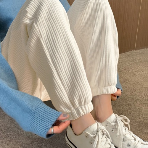 Non real shot chenille spring and autumn corduroy pants female students bound feet Harajuku trend loose