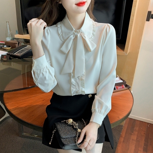 Air chiffon shirt women's spring dress 2022 new foreign style age reducing blouse fashion with long sleeve top inside