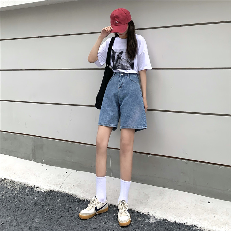 Real shooting real price spring new Denim Capris women's high waist Korean version is thin