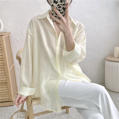 Real price spring commuter solid color long sleeve shirt light and slightly transparent sunscreen shirt coat