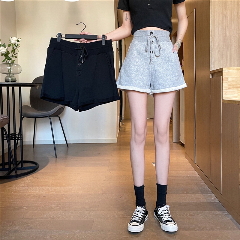 Real shooting High Waist Sports Shorts women's casual pants wide leg hot pants