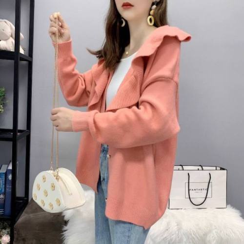 Spring new loose student foreign style sweater jacket female lazy wind fungus edge sweater cardigan women's wear