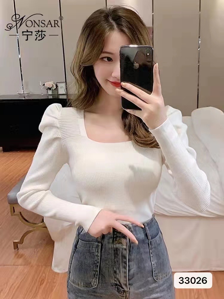 Real price black vintage knitwear women's winter and spring fashion temperament thin and versatile striped square neck top fashion