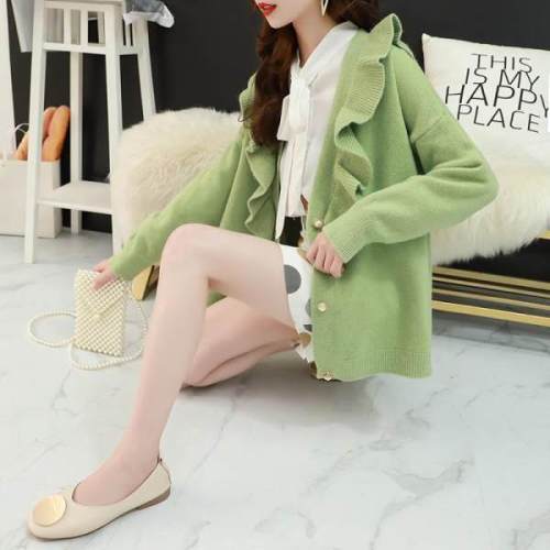 Spring new loose student foreign style sweater jacket female lazy wind fungus edge sweater cardigan women's wear