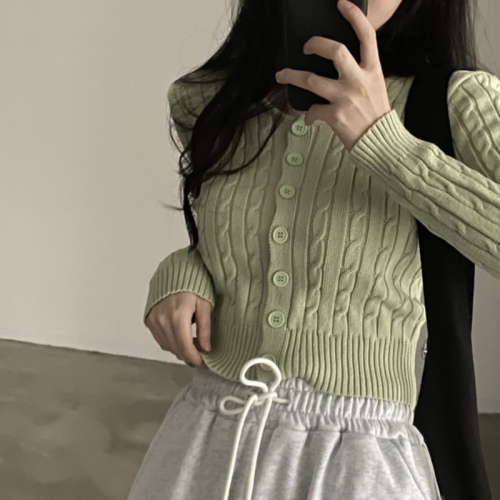 Real price Korean early spring hemp long sleeve knitted cardigan, versatile, thin woman