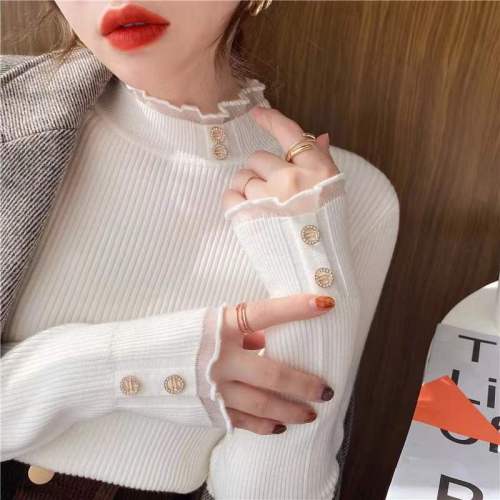 Half high collar bottomed shirt women's spring and autumn 2021 new style with lace early autumn top, slim knit sweater