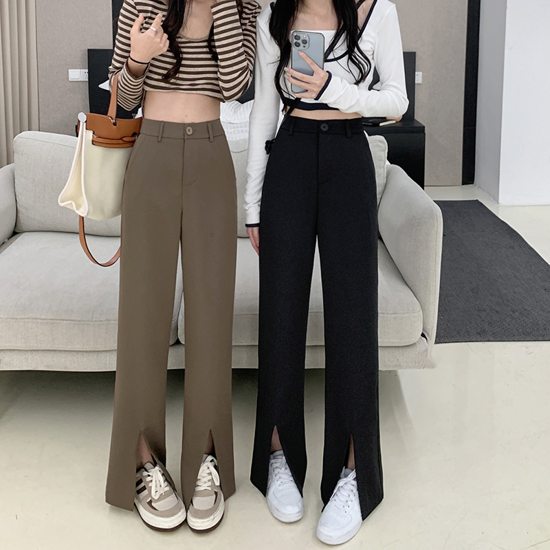 Real shooting and real price spring new leisure elastic waist suit pants with slits under the pants show a thin woman