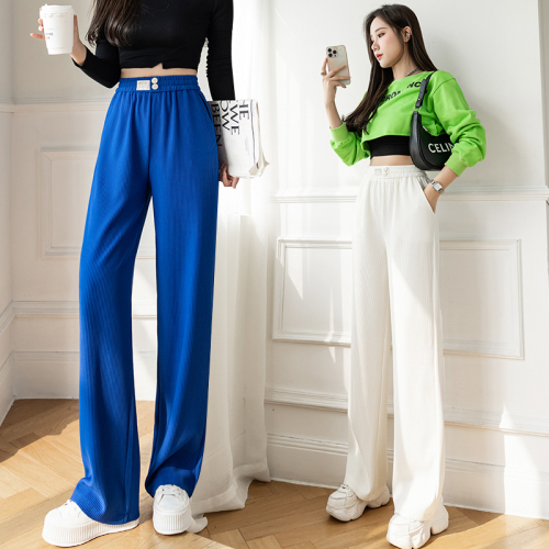 Real shot ice silk wide leg pants women's 2022 spring and summer high waist versatile, slim, loose and casual straight tube floor dragging pants