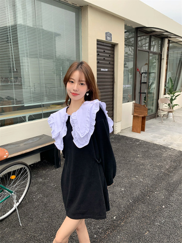 Real price real shooting spring new doll collar high waist slim fashion wide relaxed retro dress