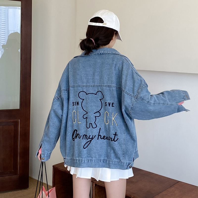 Real shot ~ women's Embroidered Denim Jacket Women's versatile 2022 new Korean loose spring top