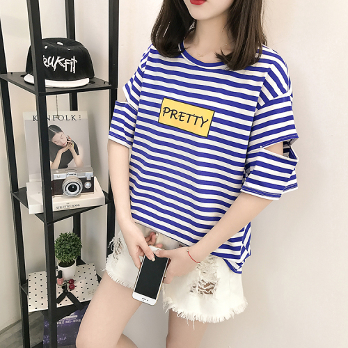 2022 summer clothes real shooting summer loose hollow hole letter printing short sleeve T-shirt 95 cotton 5 spandex