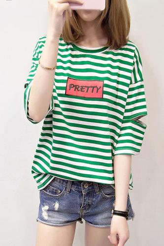 2022 summer clothes real shooting summer loose hollow hole letter printing short sleeve T-shirt 95 cotton 5 spandex