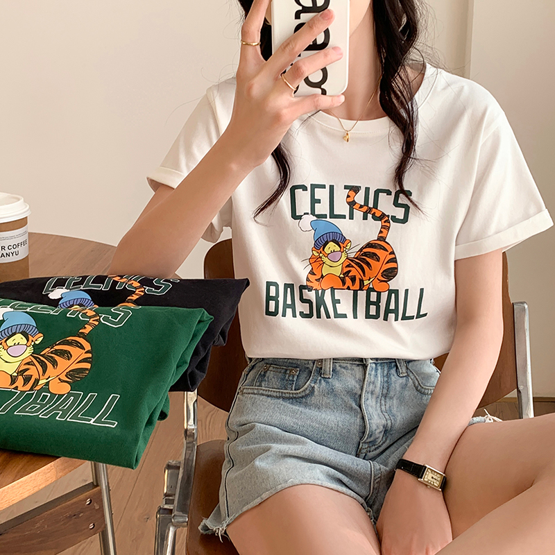Real price spring and summer new pure cotton short sleeve shirt women's loose and versatile printed half sleeve T-shirt bottom Shirt Top