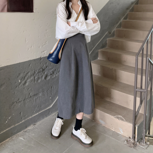 Real shot real price 2022 new spring simple and versatile high waist commuter solid color slim a-word medium length skirt