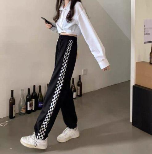 New checkerboard Leggings sportswear women's spring and autumn thin guard pants straight tube wide leg style loose fashion