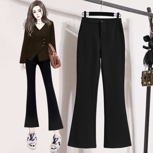 Spring and Summer Black micro flared pants women's high waist slim fit slim fit nine point suit pants elastic small black pants