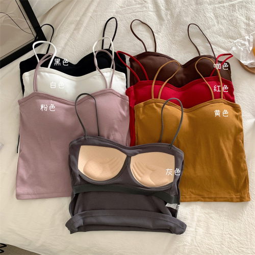Real shot bra underwear suspender vest women wear short spice girl beautiful back with bra cushion and wrap chest top in summer tide