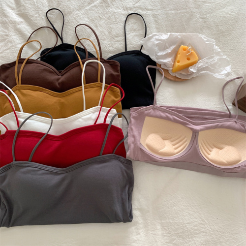 Real shot bra underwear suspender vest women wear short spice girl beautiful back with bra cushion and wrap chest top in summer tide