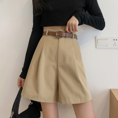 Real price 2022 Hong Kong style spring Korean loose five point suit pants casual wide leg midpants fashion without belt