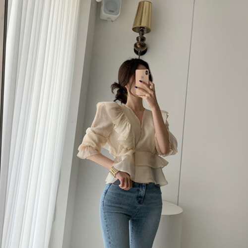 Korean spring shirt Nvxian nvqi chiffon shirt long sleeve sunscreen shirt