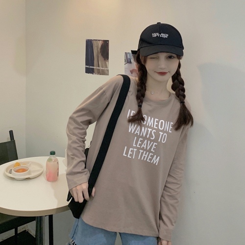 Real shooting early spring Korean version new letter printing student versatile basic long sleeve T-shirt women's four colors
