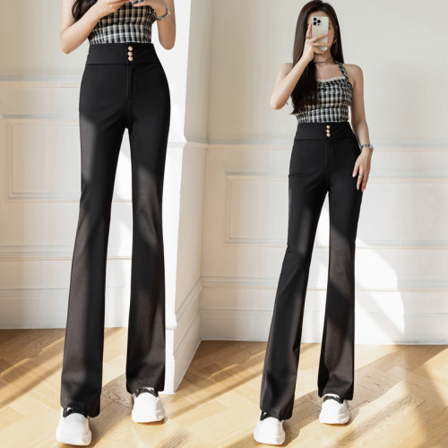 Real shooting micro flared pants women's 2022 spring new button high waist, slim and drooping, floor dragging and versatile casual pants