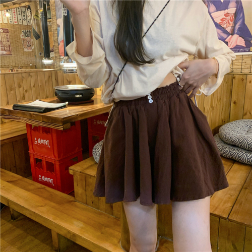 Real shooting, real price design, split lace up long sleeve T-shirt + high waist puffy shorts