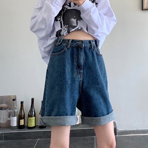Actual price: Spring 2022 new casual straight tube Denim Capris high waist loose wide leg pants