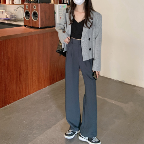 Real shooting, real price design, high waist, wide legs, long floor mopping casual pants, thin straight black pants