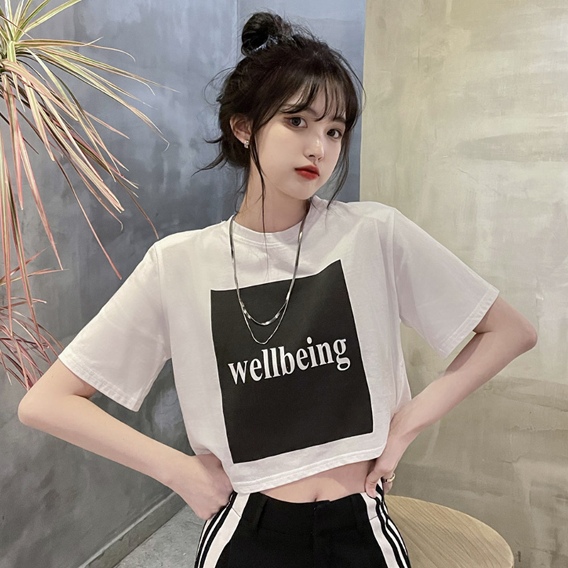 Tiktok live broadcast of live short cotton, short waist, T-shirt
