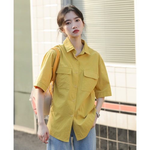 Real price short sleeved shirt women's minority new summer slim style half sleeved cardigan top student trend